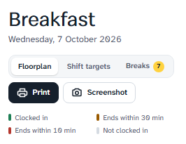 The colour key on the left of the floorplan, with the view buttons and Print and Screenshot.