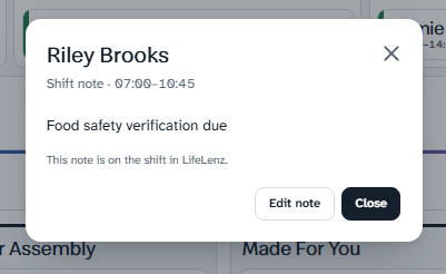 Reading a note. Edit note lets you change it.