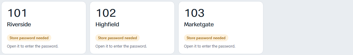 The People page lists the stores. Opening one asks for its store password.