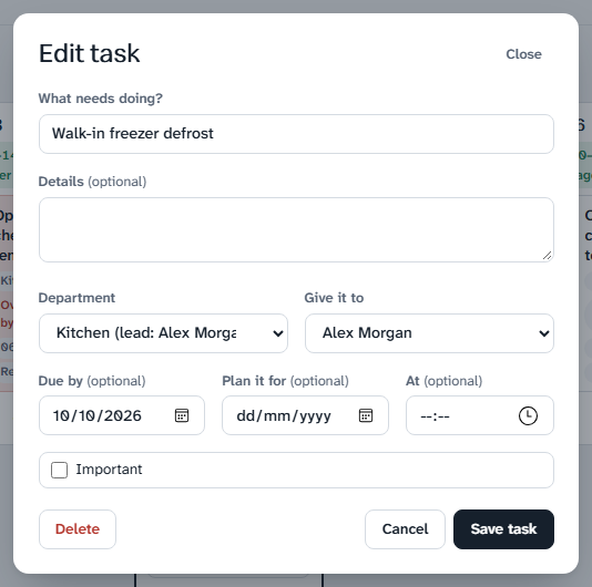 Making or editing a task.