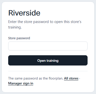 The store password page for Training.